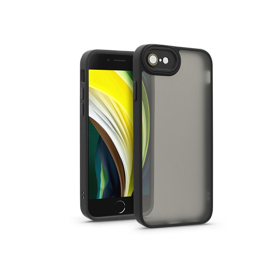 Apple iPhone 7/iPhone 8/SE 2020/SE 2022 hátlap kameravédő peremmel, lencsevédő üveggel - Variete - fekete (HF237409)