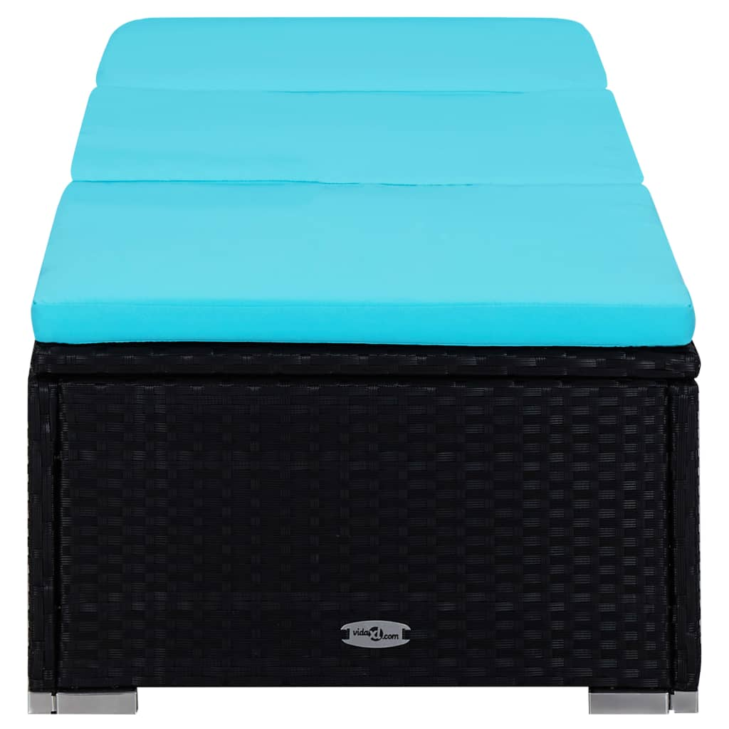 3 részes fekete polyrattan kerti napozóágy szett asztallal (3057668)