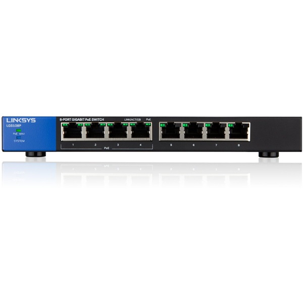 Linksys LGS108P Неуправляем L2 Gigabit Ethernet (10/100/1000) Захранване по Ethernet (PoE) Черен