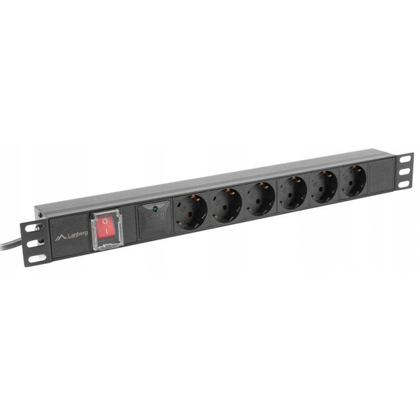 LISTWA ZASILAJĄCA RACK PDU 19" LANBERG 1U 16A 6X SCHUKO 2M CZARNA C14