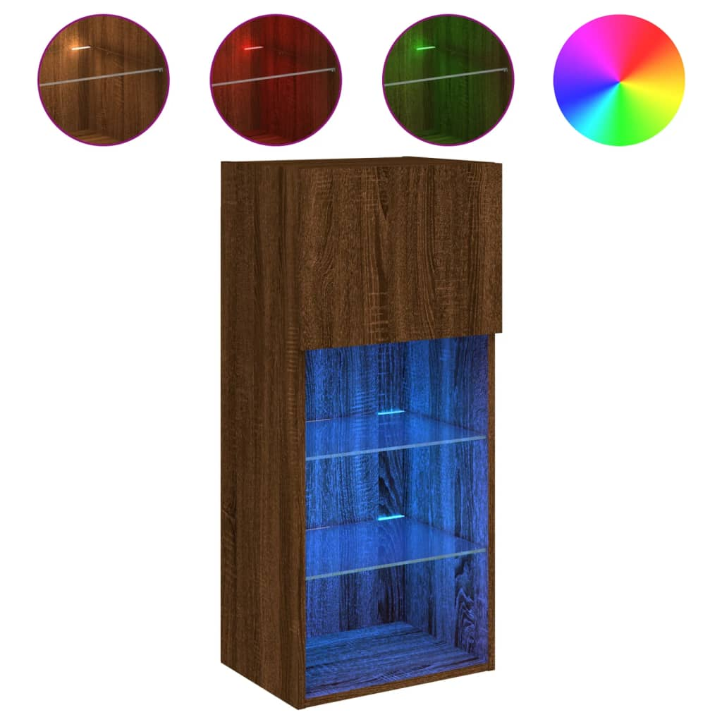 barna tölgyszínű TV-szekrény LED-lámpákkal 40,5x30x90 cm (837055)