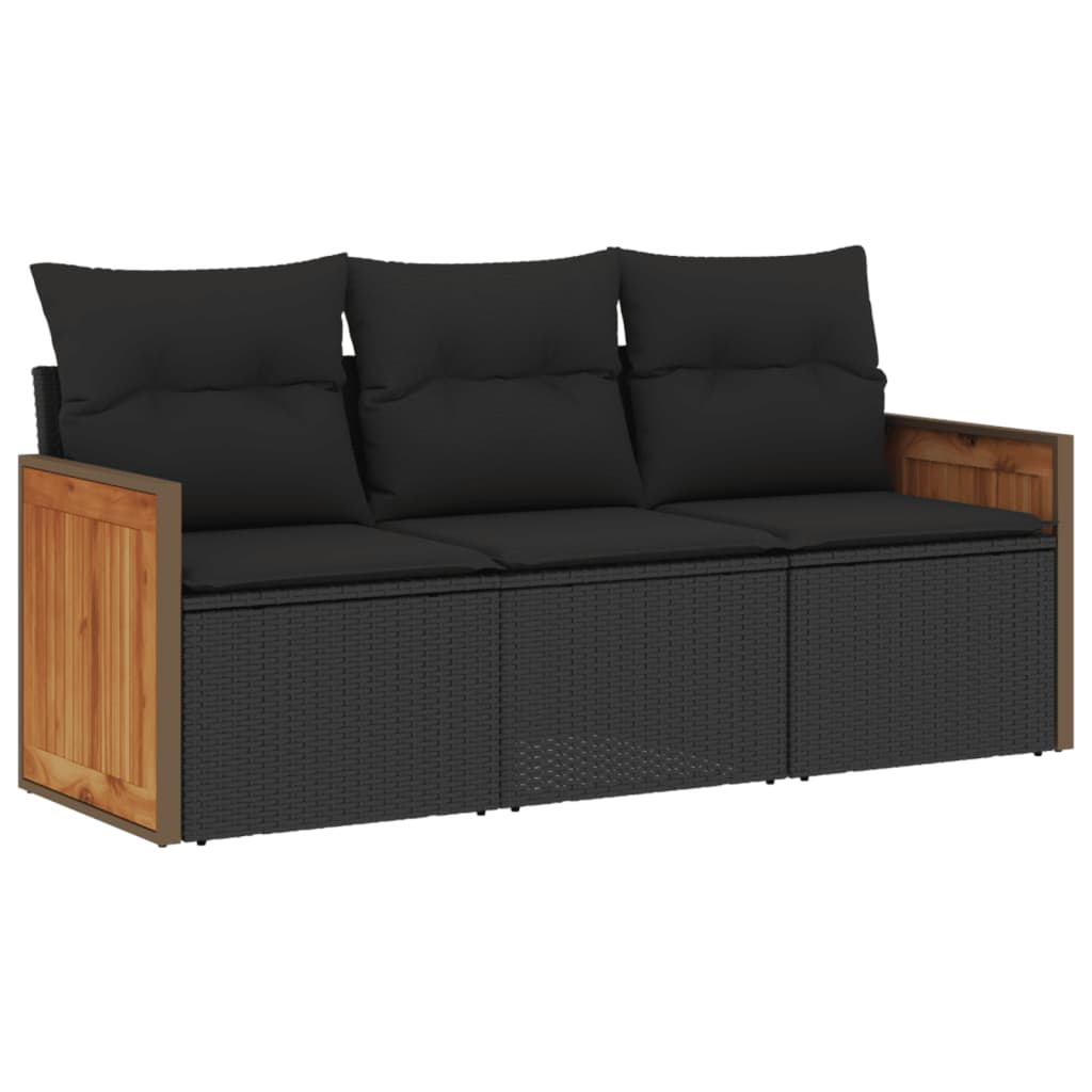 3 részes fekete polyrattan kerti ülőgarnitúra párnával (3259836)