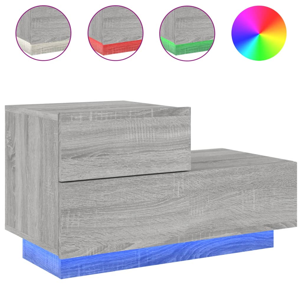 szürke sonoma éjjeliszekrény LED-világítással 70 x 36 x 40,5 cm (836782)
