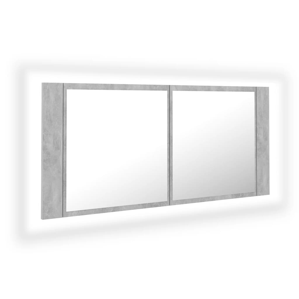 betonszürke akril LED-es tükrös fürdőszobaszekrény 100x12x45 cm (804984)