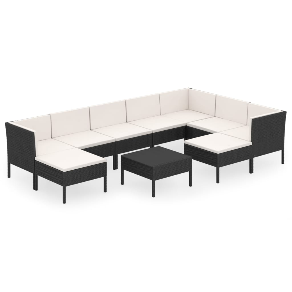 10 részes fekete polyrattan kerti ülőgarnitúra párnákkal (3094436)