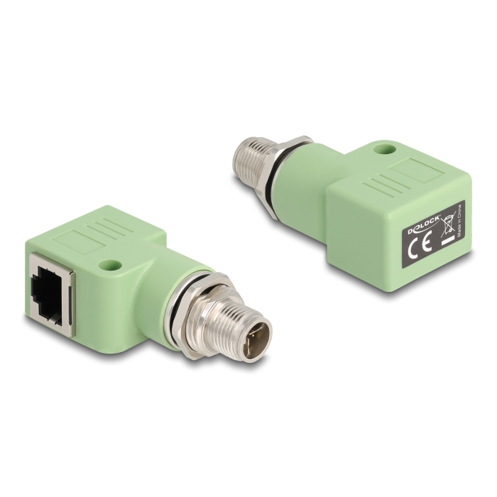 Sieťový adaptér M12 8-pin X-kódovaný samec na RJ-45 samica, zelený, Delock