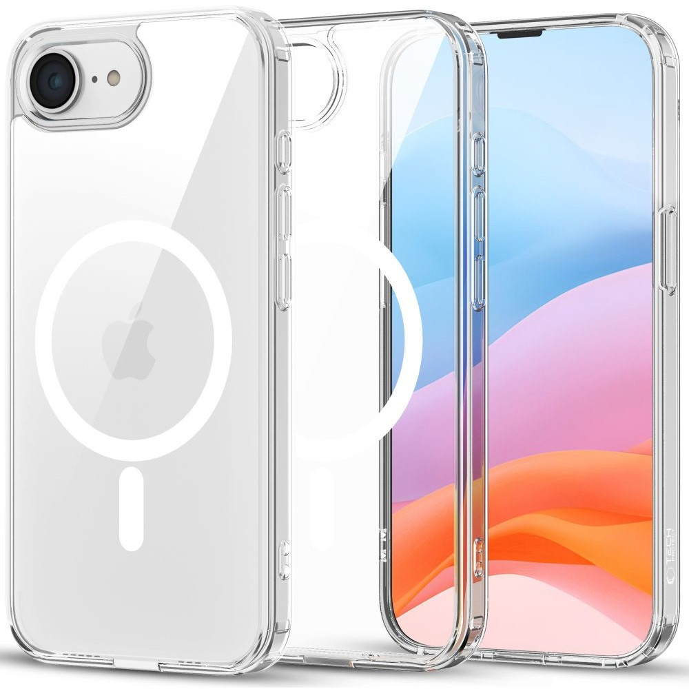 Apple iPhone 16e, Műanyag hátlap védőtok + szilikon keret, Magsafe töltővel kompatibilis, FlexAir Hybrid Magsafe, átlátszó (TS11595)