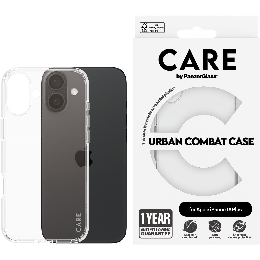 PanzerGlass CARE Apple iPhone 16 Plus Urban Combat átlátszó nem sárguló tok (1355)