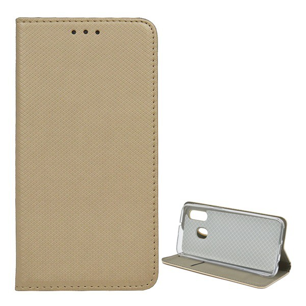 Tok álló, bőr hatású (FLIP, oldalra nyíló, asztali tartó funkció, rombusz minta) ARANY [Samsung Galaxy A40 (SM-A405F)]