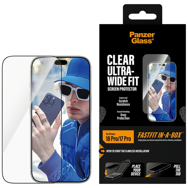 PanzerGlass ® Screen Protector iPhone 18 Pro | 17 Pro | Ultra-Wide Fit w. FASTFIT IN-A-BOX Pellicola proteggischermo trasparente 1 pz