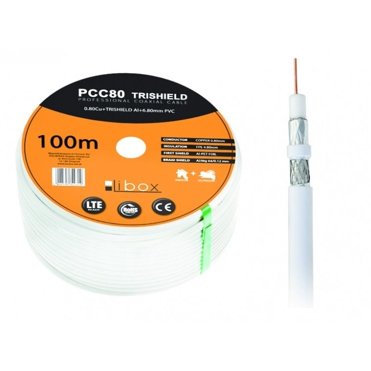 Libox PCC80 Koax antenna kábel 100m - Fehér (PCC80)