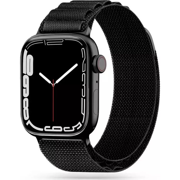 Apple Watch 4-6, SE, SE (2022), SE (2025) (42 / 44 mm) / Watch 7-9 (45 mm) / Watch 10-11 (46 mm) / Watch Ultra 1-3 (49 mm), textíl pótszíj, nylon, állítható, hullámos kialakítású akasztórész, TP Nylon Pro, fekete