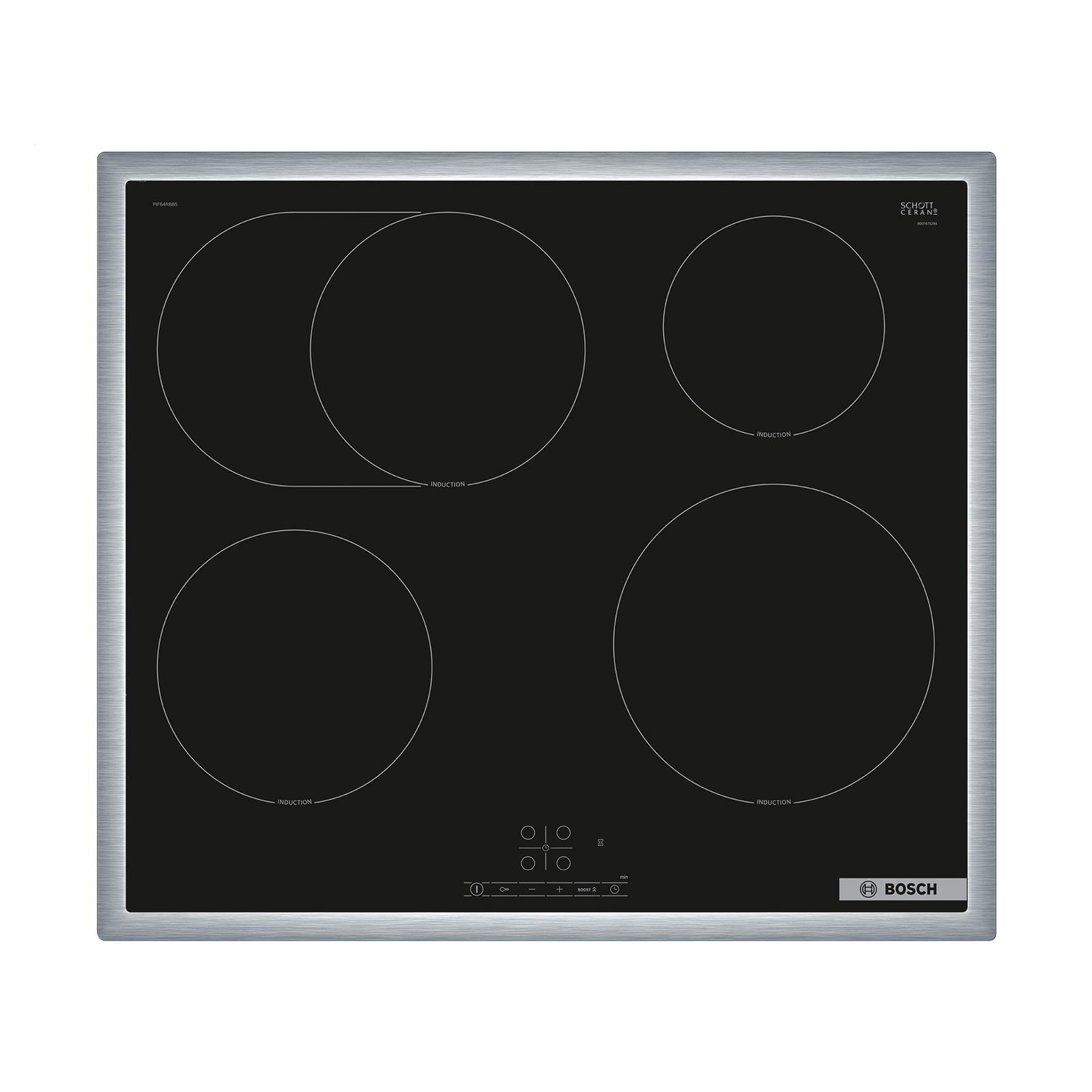 Bosch Serie 4 PIF64RBB5E főzőlap Fekete Beépített 60 cm Zónás indukciós főzőlap 4 zóna (PIF64RBB5E)