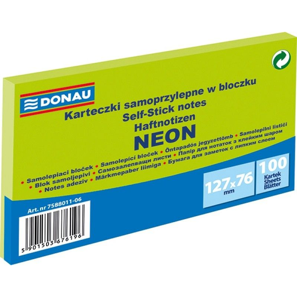  Donau BLOCZEK SAMOPRZYLEPNY, DONAU, 127X76MM, 100K, NEON ZIELONY 7588011-06