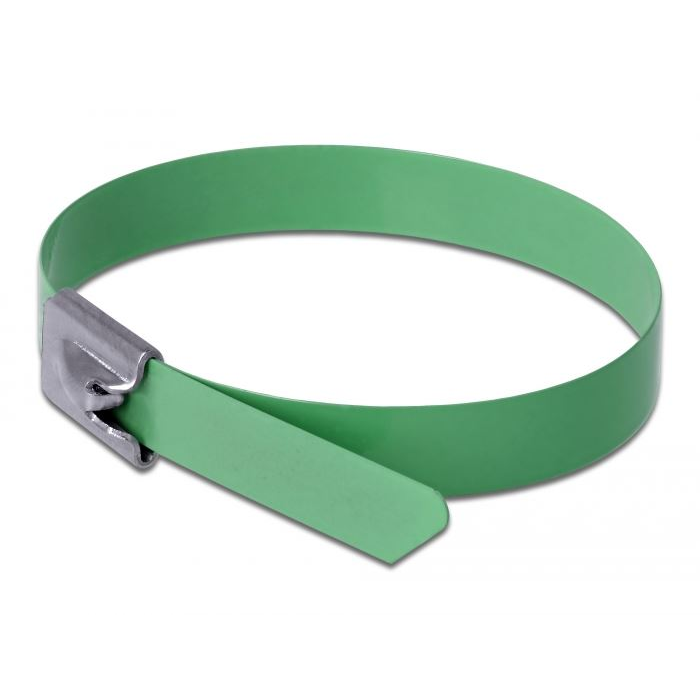 Delock rozsdamentes acél kábelkötegelő 400x7,9mm zöld 10db (18807) (18807)