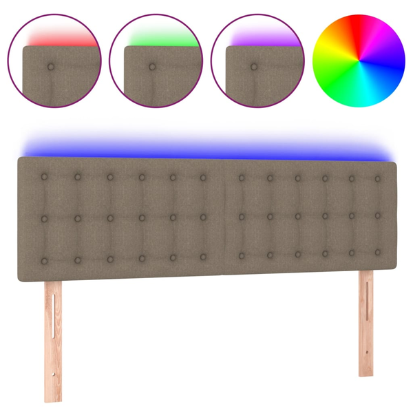 Tăblie de pat cu LED, gri taupe, 144x5x78/88 cm, textil