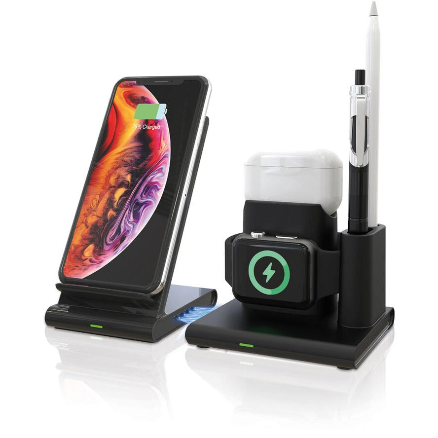 RealPower ChargeAIR Connect 4 az 1-ben Vezeték nélküli töltő - Fekete (10W) (409453)