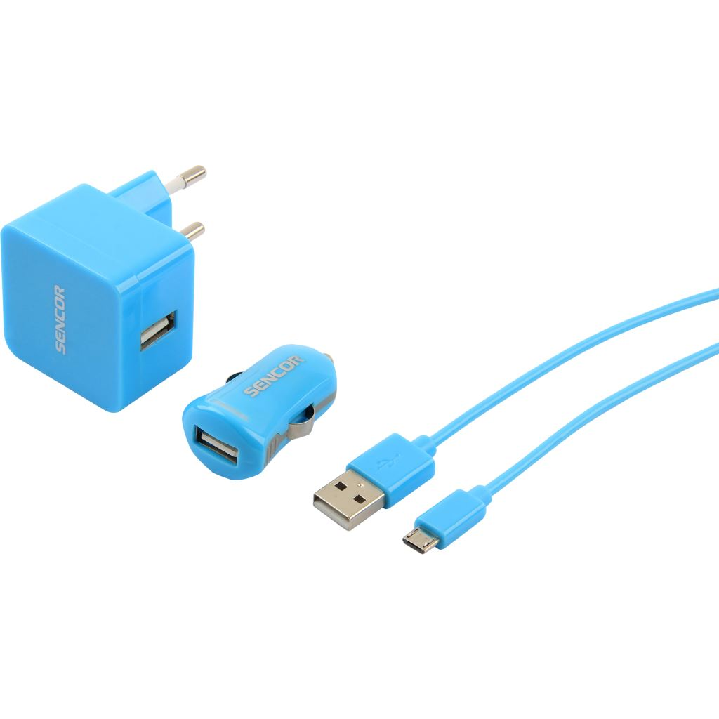 Sencor SCO 516-000BL USB töltő szett MicroUSB kábellel kék (SCO 516-000BL)