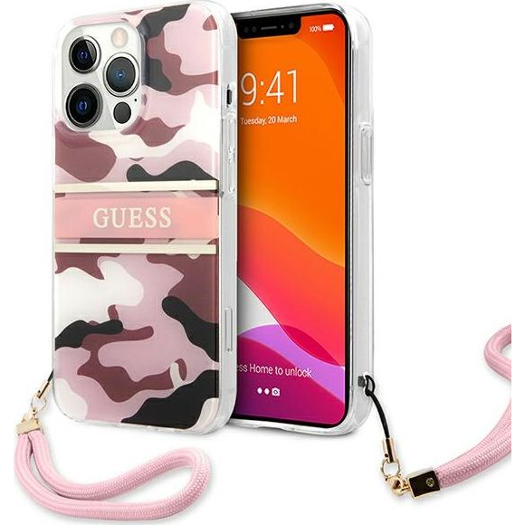 Guess GUHCP13LKCABPI iPhone 13 Pro / 13 6,1" Rózsaszín Camo Strap Collection Keménytok