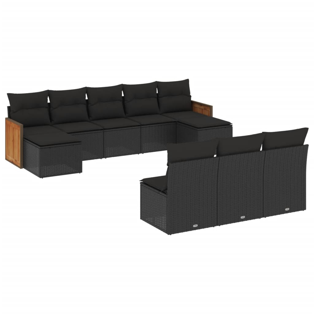 10 részes fekete polyrattan kerti ülőgarnitúra párnákkal (3260466)