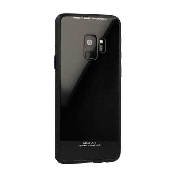 Samsung Galaxy M10 SM-M105F, TPU силиконова защитна рамка, стъклен гръб, Glass Case, черен (77951)