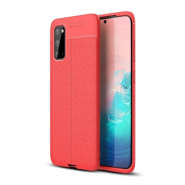 OnePlus 8 Pro, Szilikon tok, bőrhatású, varrásminta, piros (92098)