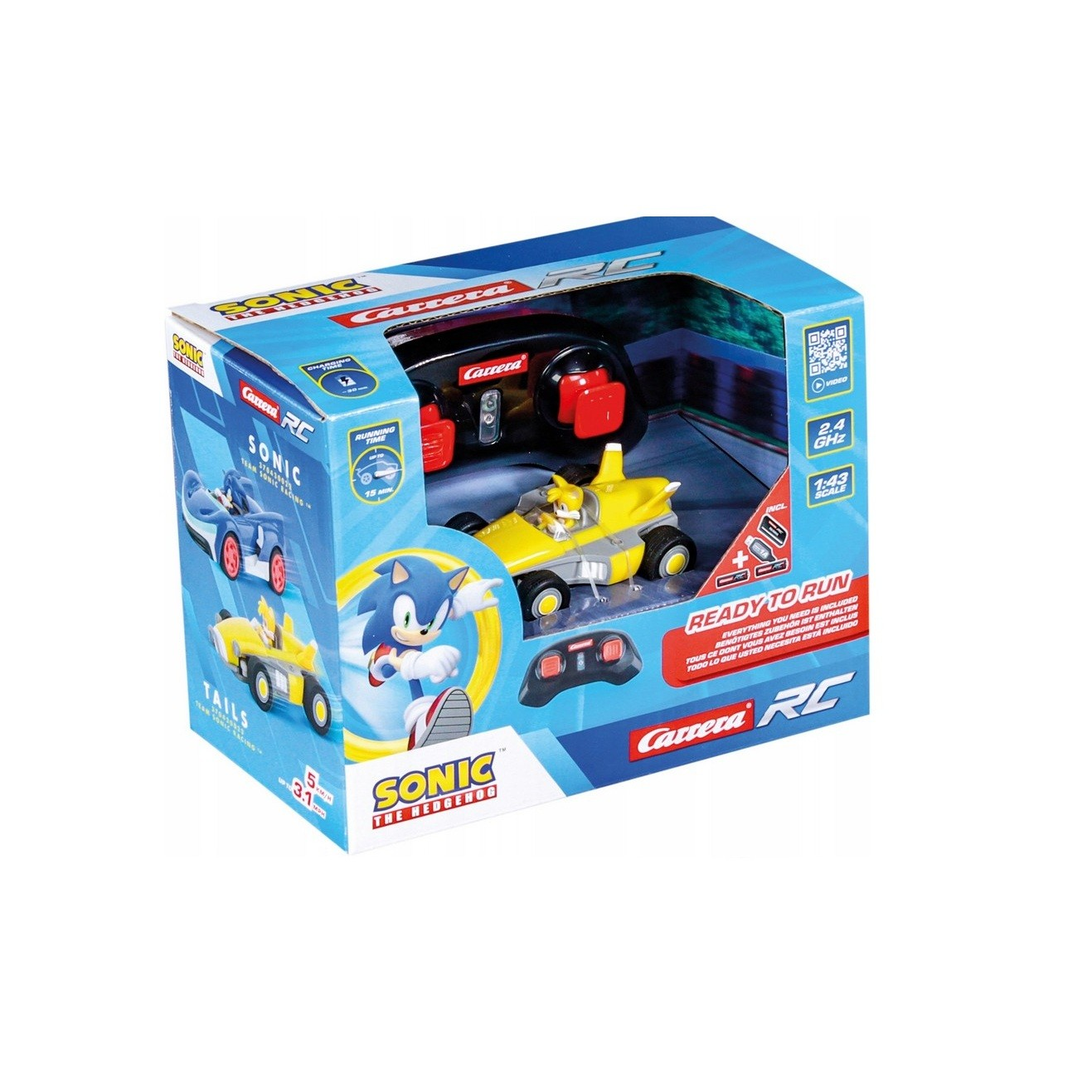 Carrera RC Team Sonic Mini Távirányítós versenyautó sofőrrel 1:43 - Tails (370430023)