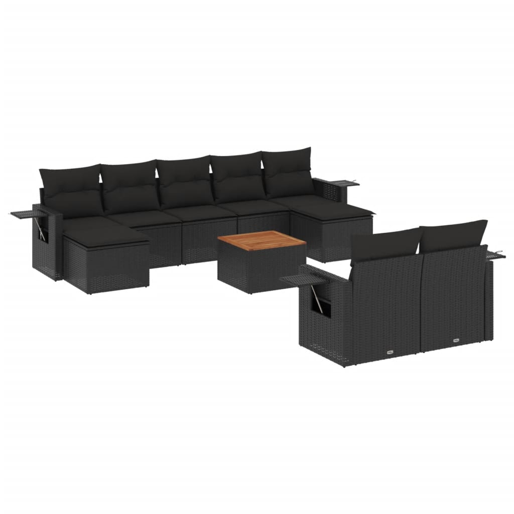 10 részes fekete polyrattan kerti ülőgarnitúra párnákkal (3257105)