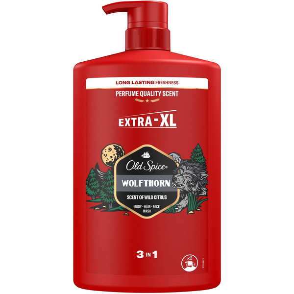 Душ гел и шампоан 3 в 1 Old Spice Wolfthorn за тяло, коса и лице, 1000 мл
