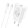 HOCO hálózati töltő adapter Type-C bemenettel + 1 m-es Type-C - Lightning kábel - 25W - HOCO N22 Charger Set PD + QC - fehér (HC600682)