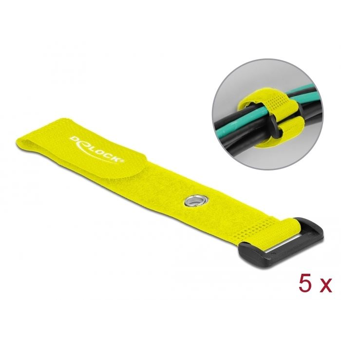 Delock befűzős kábelkötegelő tépőzárral 190x25mm 5db sárga (19547) (del19547)