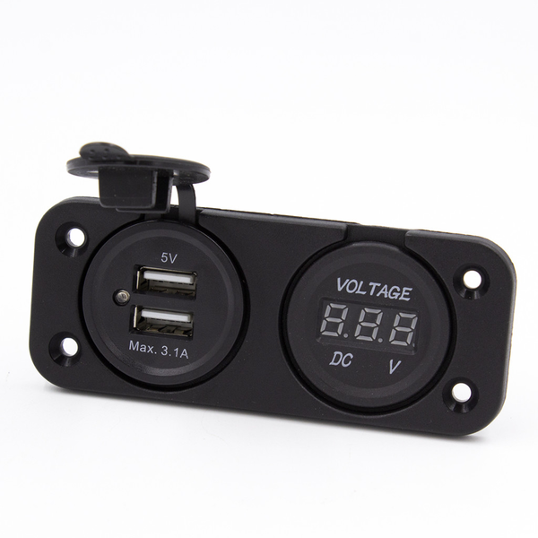 Maxspeed USB ALJZAT DUPLA VOLTMÉRŐVEL DIGITÁLIS 12/24V SZERELHETŐ (56ST2316)