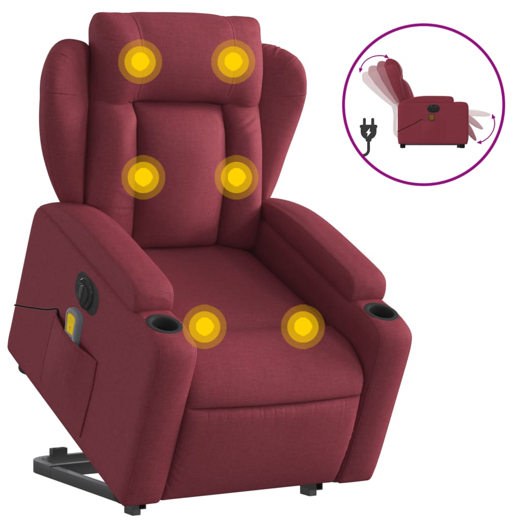 bordó szövet dönthető elektromos álló masszázsfotel (3204521)