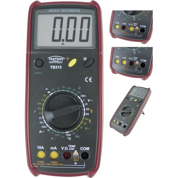 Digitális multiméter, mérőműszer, hőmérséklet méréssel 600V AC/DC 10A AC/DC Testboy TB 313 (Testboy TB 313)