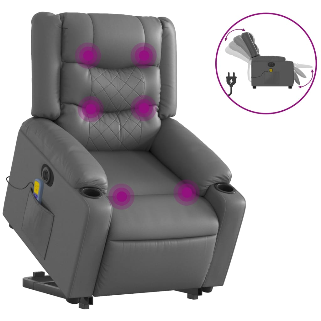 elektromos szürke műbőr felállást segítő dönthető masszázsfotel (3206566)