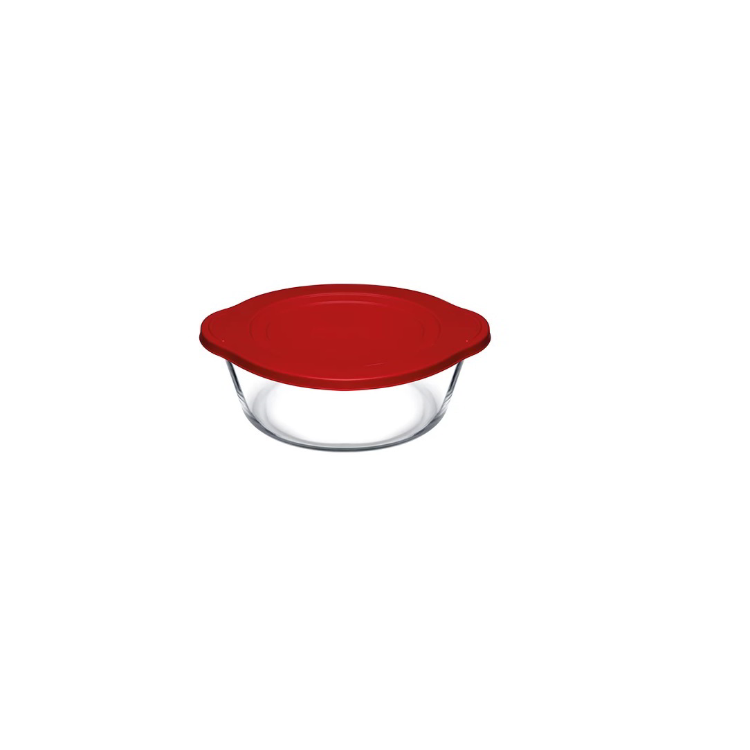 Pasabahce Borcam Hőálló üvegedény fogóval Műanyag fedővel Ø 25cm 2,2L - Átlátszó / Piros (1109106)