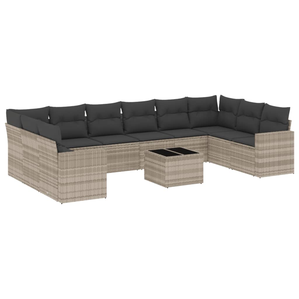 11 részes világosszürke polyrattan kerti ülőgarnitúra párnákkal (3251819)
