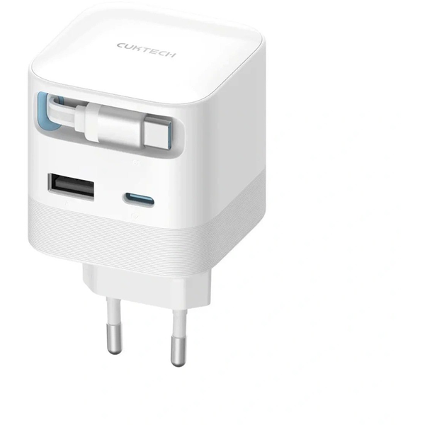 Ładowarka Cuktech Ładowarka sieciowa Cuktech AD653W 67 W GaN 2x USB-C + USB-A ze zwijanym kablem USB-C 70 cm - biała