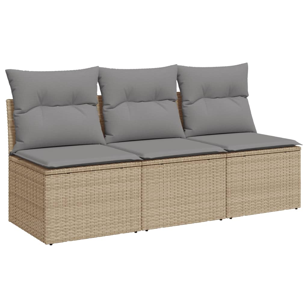 3 személyes bézs polyrattan kerti kanapé párnával (366104)