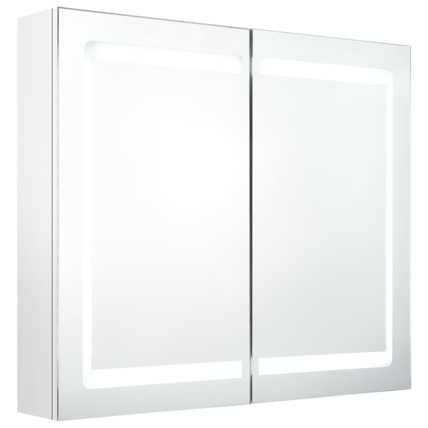 fényes fehér LED-es tükrös fürdőszobaszekrény 80 x 12 x 68 cm