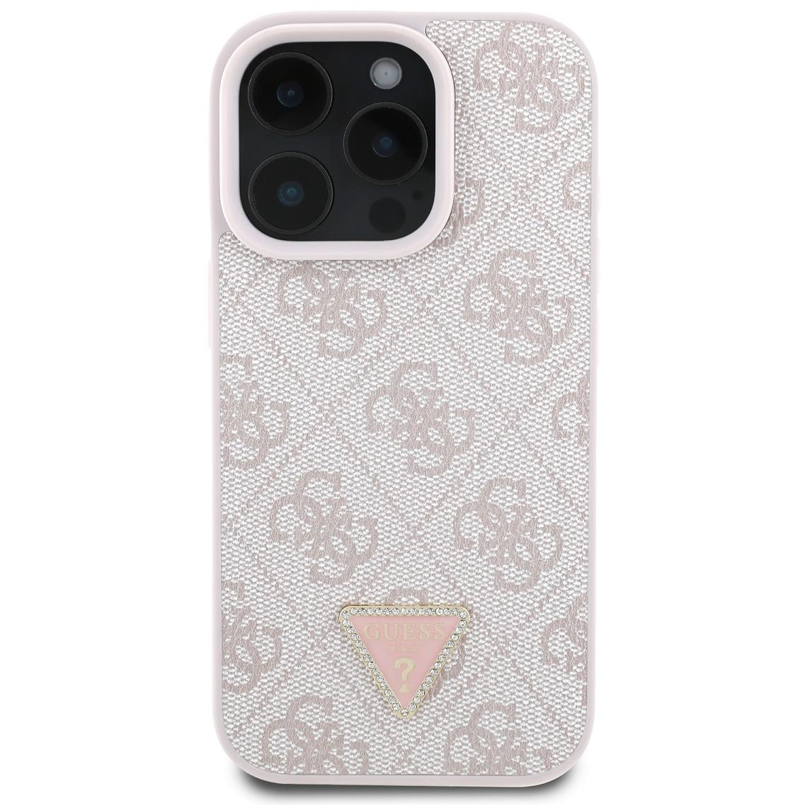 Guess PU 4G Strass Triangle Metal Logo iPhone 16 Pro Max Pink tok (GUHCP16XP4TDPP)