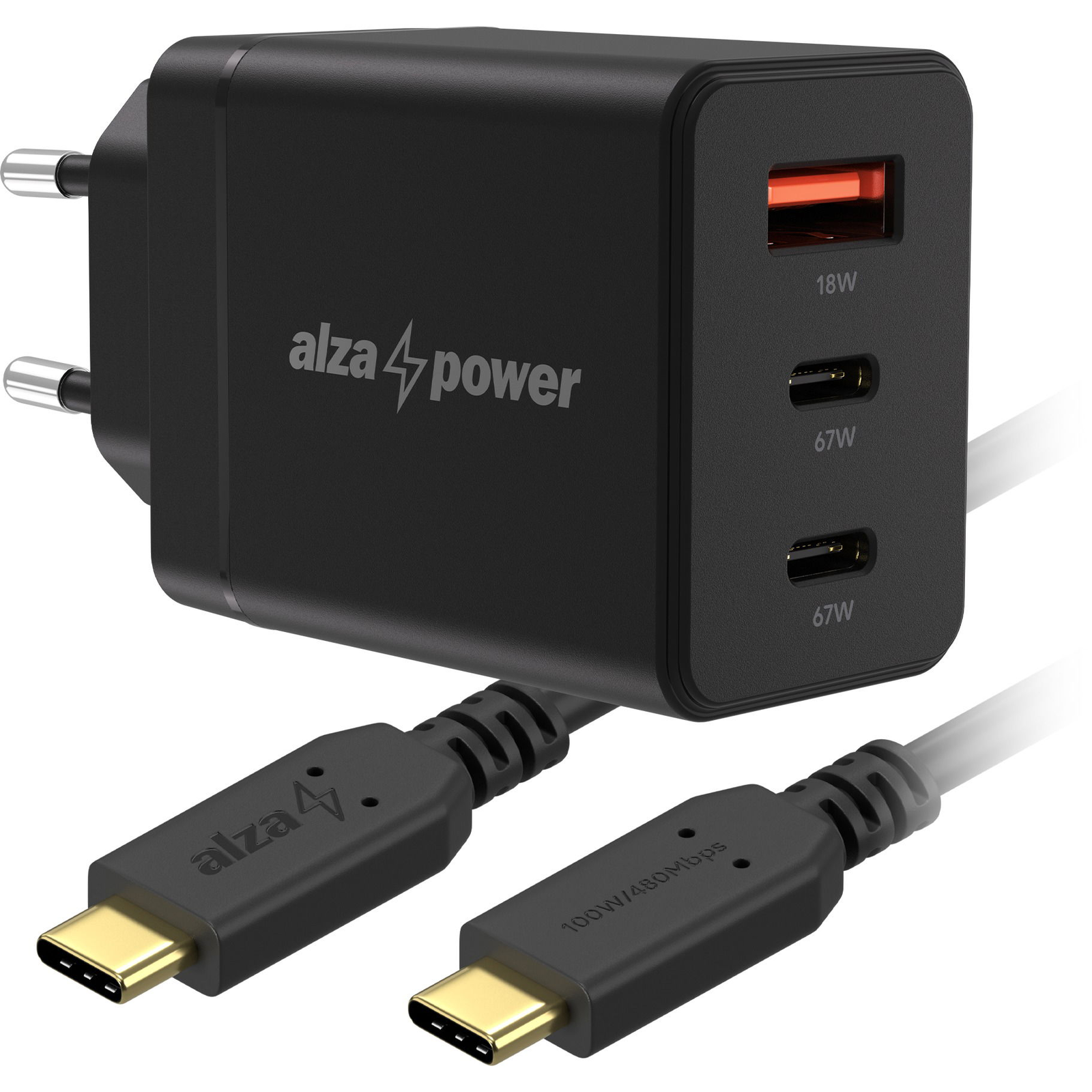 AlzaPower G610CCA Fast Charge 67 W fekete + Core USB-C 2.0 100 W, 2 m fekete (APW-CCG610CCA-CBTC4020B)