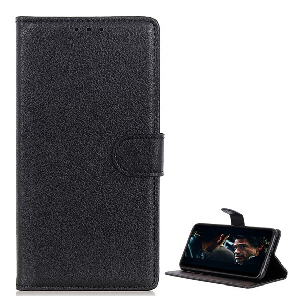 Tok álló, bőr hatású (FLIP, oldalra nyíló, asztali tartó funkció, prémium) FEKETE [Samsung Galaxy A71 (SM-A715F)] (5996457927494)