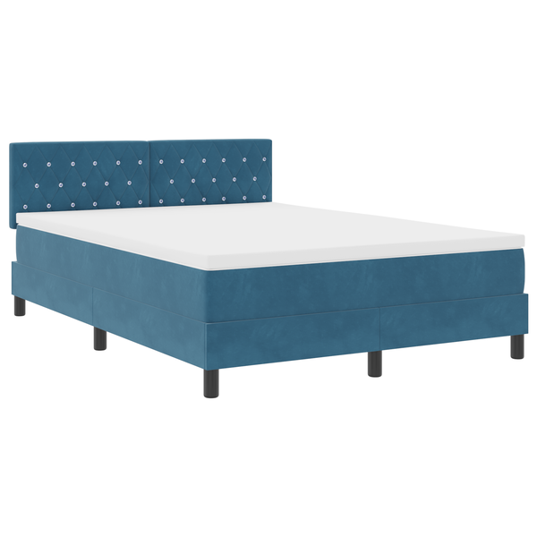 Pat box spring cu saltea &LED albastru închis 140x190cm catifea