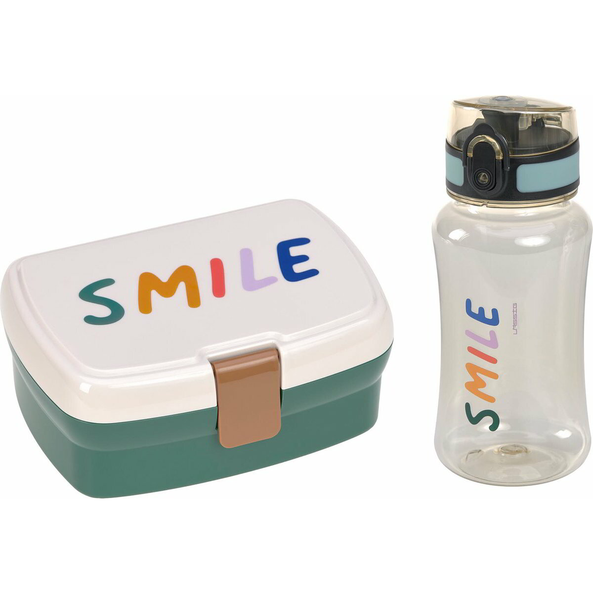 Lassig Little Gang Smile Műanyag ételtároló 460ml kulaccsal - Zöld (1210057181)