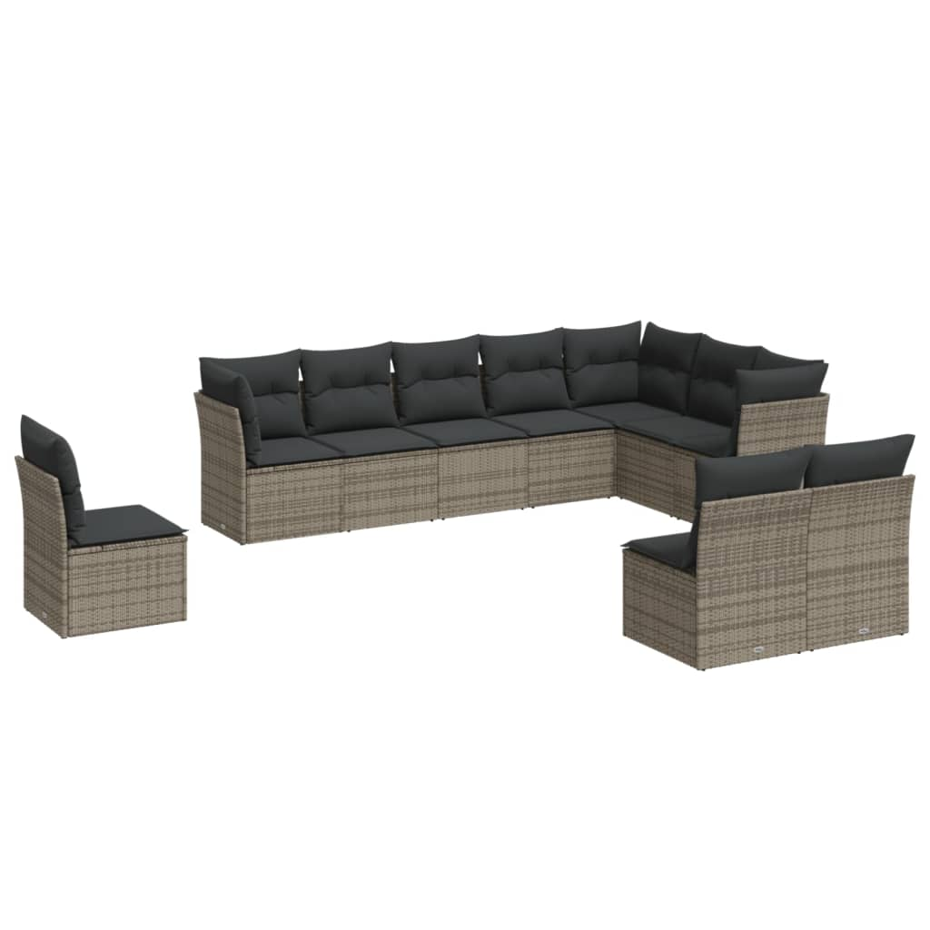 10 részes szürke polyrattan kerti ülőgarnitúra párnákkal (3249639)