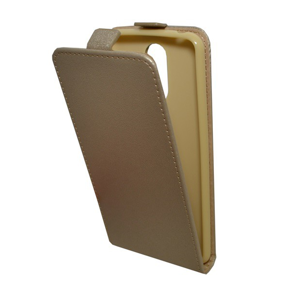 Tok álló, bőr hatású (FLIP, lefelé nyíló, szilikon tartó) ARANY [LG K4 2017 (M160)] (5996457695072)