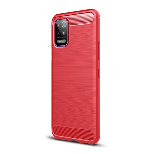 Szilikon telefonvédő (közepesen ütésálló, légpárnás sarok, szálcsiszolt, karbon minta) PIROS [LG K52 (LMK520)] (5996591024196)