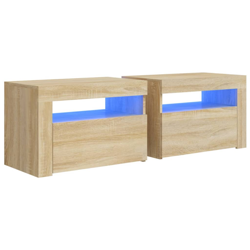 2 db füstös tölgyszínű éjjeliszekrény LED-del 60 x 35 x 40 cm (3080737)