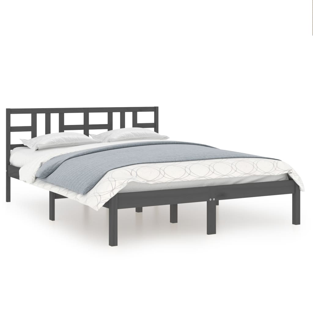 szürke tömör fa ágykeret 135 x 190 cm (4FT6 Double) (3105382)